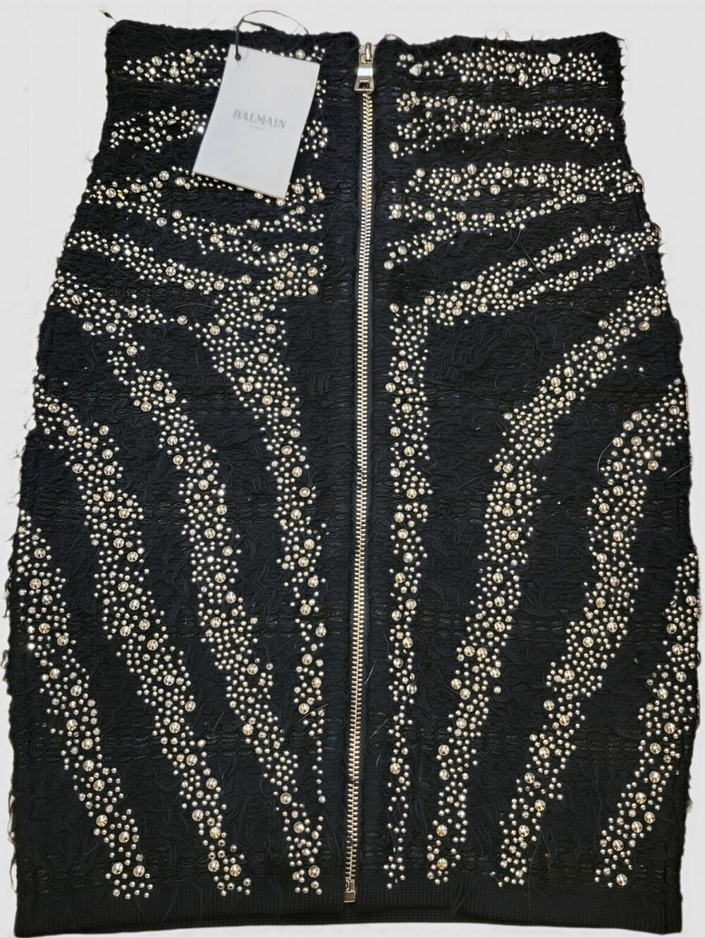 Balmain Paris Black & Gold Studded Zebra Print Pencil Skirt Sz S Luxury Designer